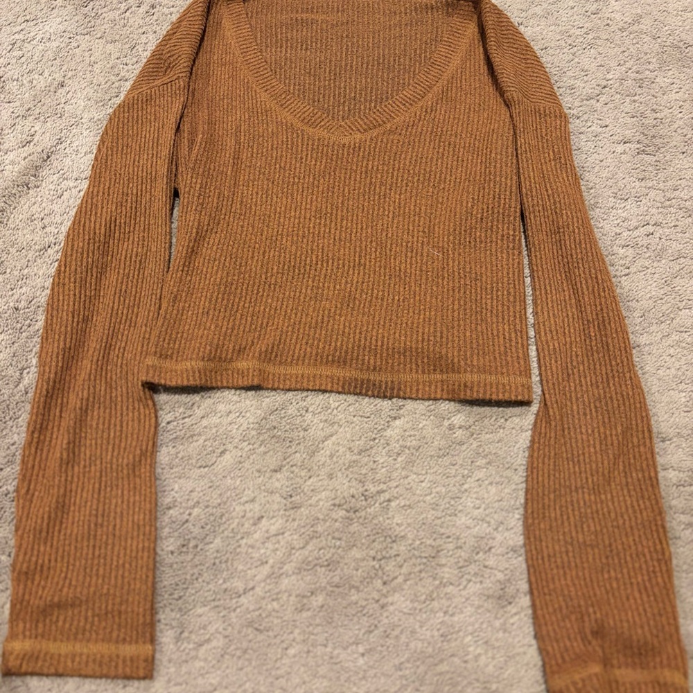 Garage Women's Brown Long Sleeve Ribbed Top